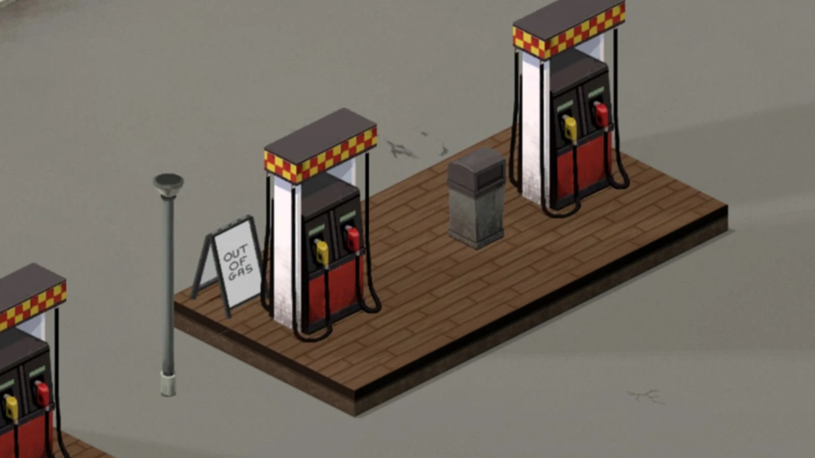 Колонки с табличкой Out of Gas в Project Zomboid
