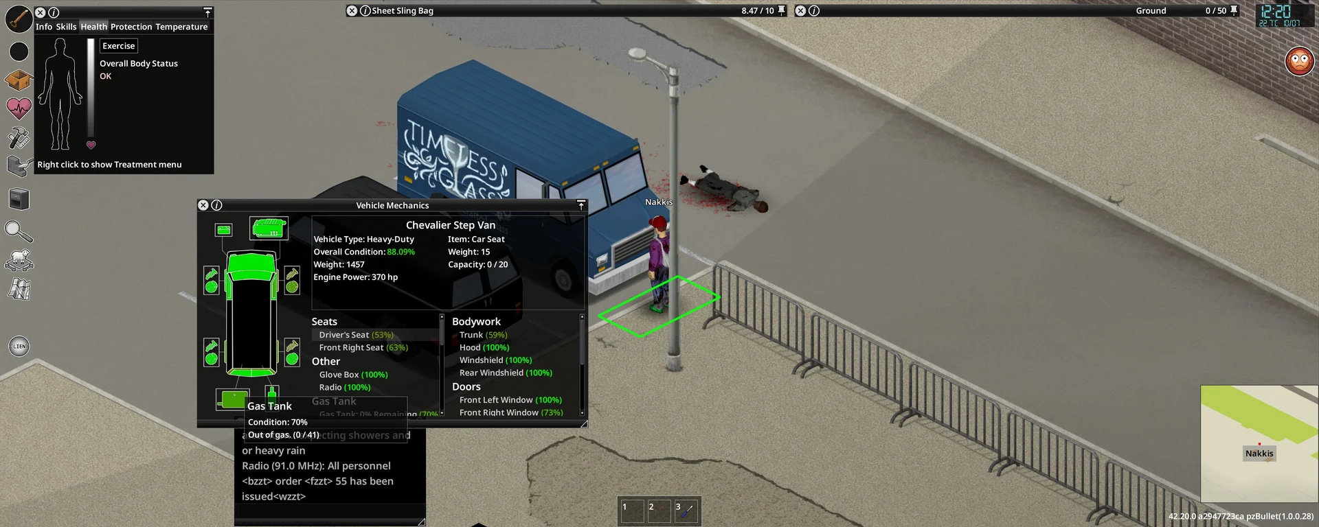Окно Vehicle Mechanics у фургона