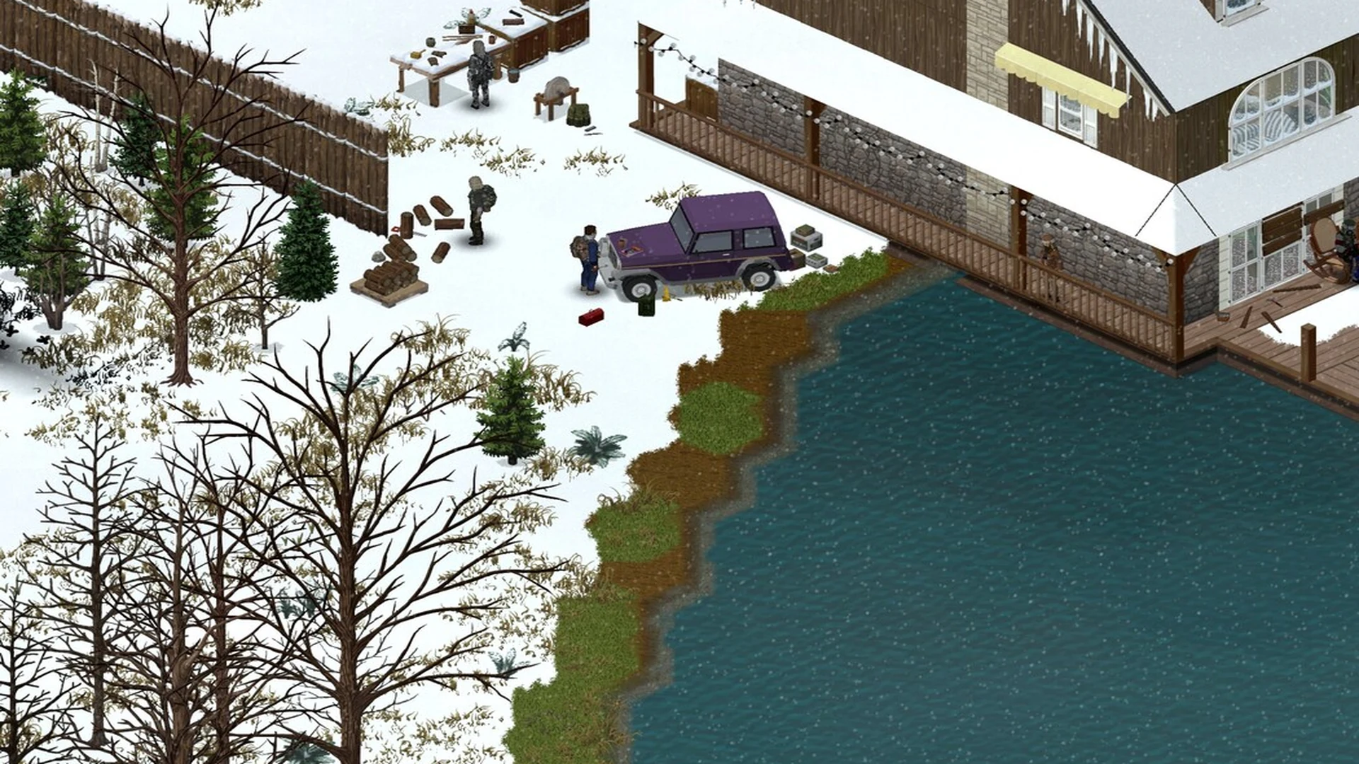 Парковка у укреплённой базы в Project Zomboid