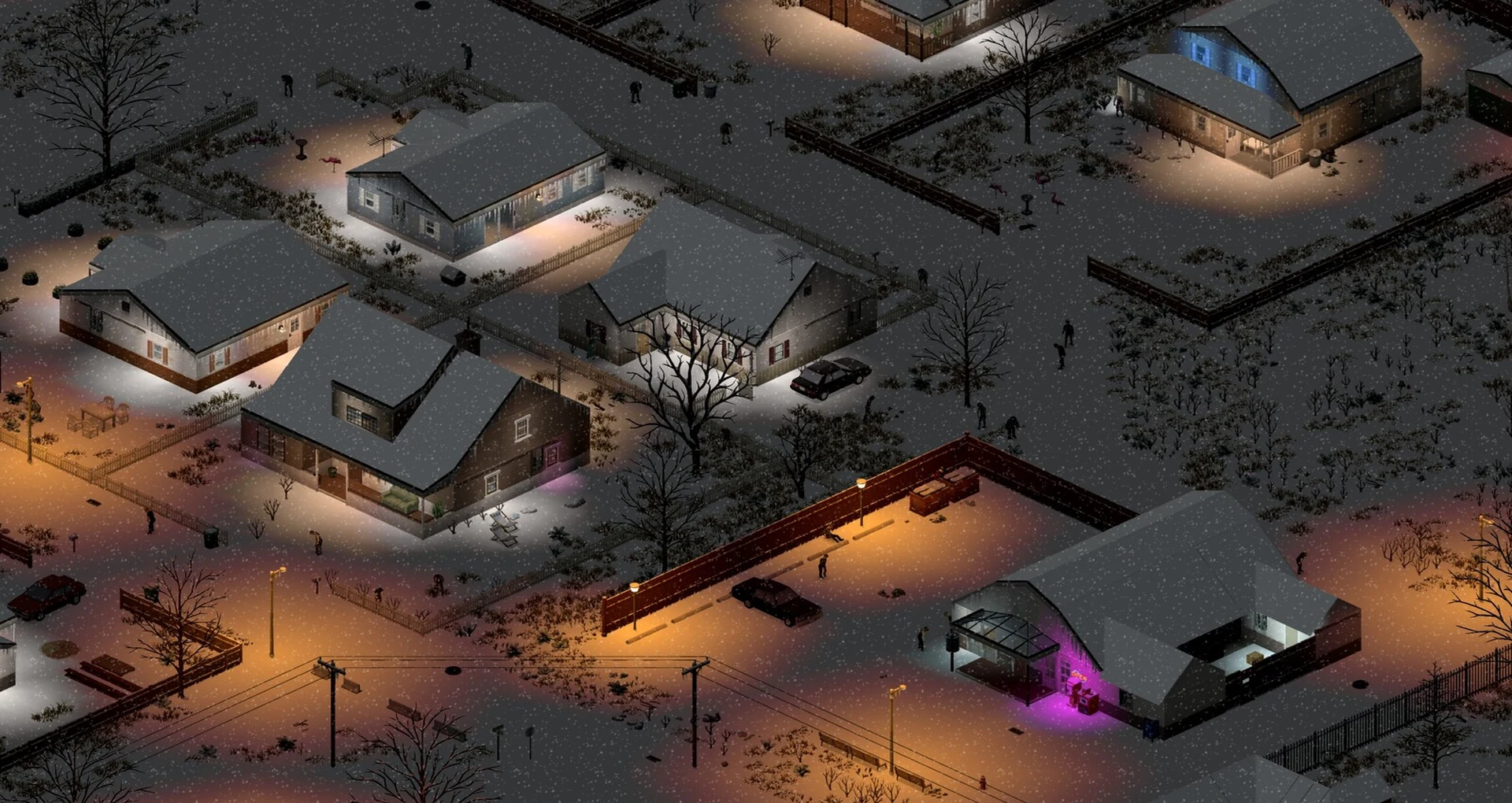 Освещённые дома ночью в Project Zomboid